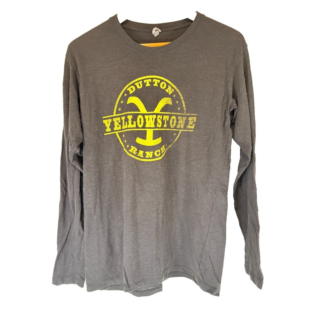 Yellowstone Dutton Ranch Long Sleeve T-shirt Grey Yellow Size Medium M TV Series